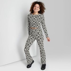 Target women’s fold over flare yoga pants - black floral